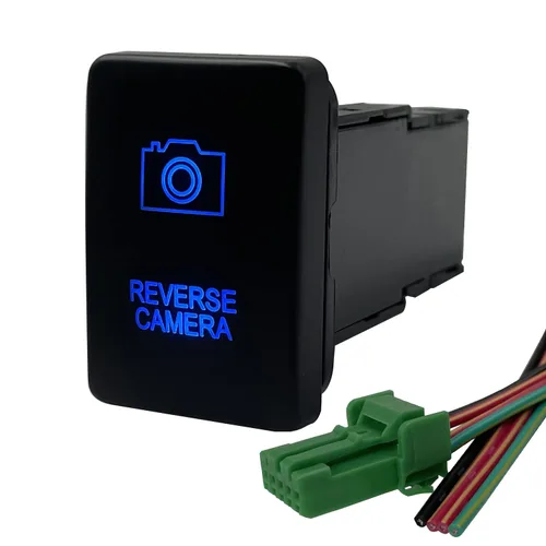 Vista 19 de Interruptor de botón de LED azul AIR COMP para Toyota Sequoia Highlander Landcruiser Tacoma 4Runner Highlander 3 amperios 12 V Botón de encendido
