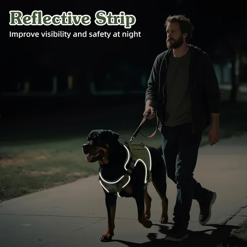 Vista 7 de VavoPaw Arnés táctico resistente para perros grandes, arnés ajustable sin tirones para mascotas, arnés reflectante de servicio de entrenamiento