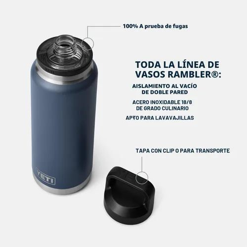 Vista 2 de YETI Rambler - Botella de 36 onzas, aislada al vacío, a prueba de fugas, de acero inoxidable con tapón para sorbos Aislamiento al vacío Azul marino