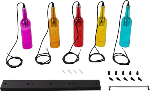 Vista 5 de Lámpara de techo industrial retro creativa con 5 luces para botella de vidrio, iluminación colgante de botella de vino de colores para cafetería