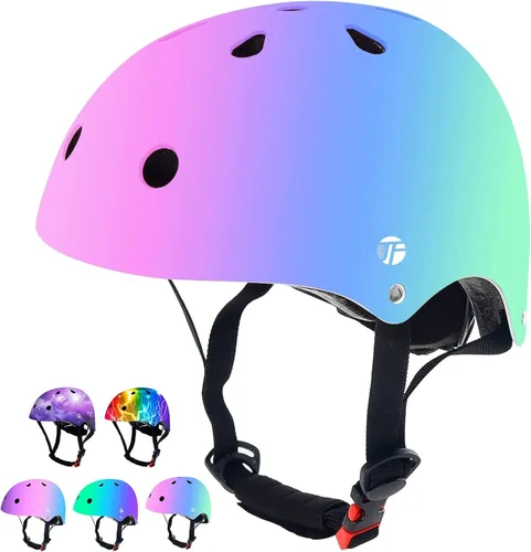 Vista 17 de Casco de bicicleta ajustable con gradiente de color para niños pequeños de 3-5-8-14+ años, niñas y niños. Casco para monopatín y bicicleta