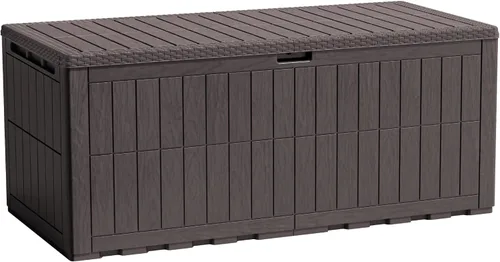 Vista 26 de Flamaker Outdoor Storage Box 80 Gallon Resin Waterproof Deck Box Marrón profundo