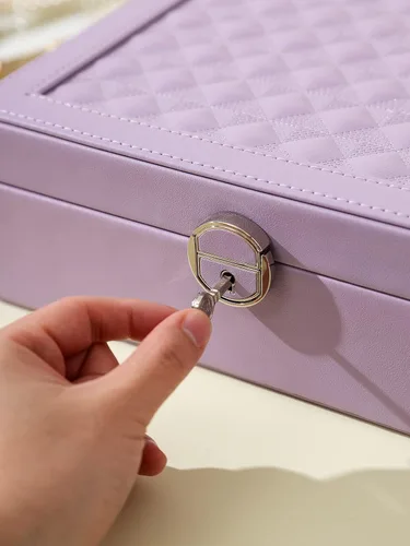 Vista 4 de AOSIFIEL Joyero con cerradura para organizador de joyas de viaje con espejo para mujeres, adolescentes y niños, estuche de joyería de escritorio