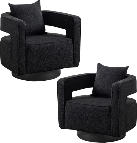 Vista 17 de Silla giratoria decorativa, silla moderna de barril para sala de estar, silla cuadrada cómoda de 360 grados con respaldo abierto, silla tapizada