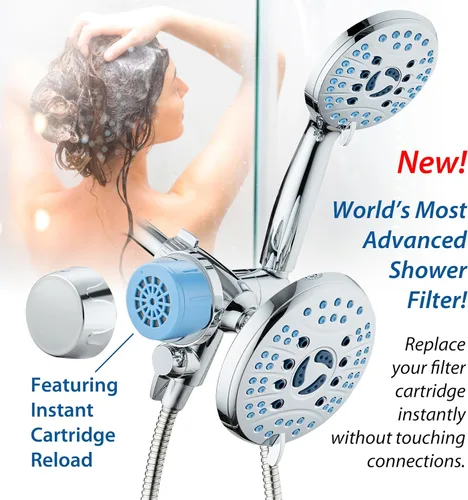 Vista 4 de Piel y cabello: el filtro de ducha más avanzado del mundo para combos con modos de filtración de encendido/apagado, recarga instantánea de cartucho