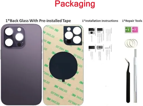 Vista 3 de 14 Pro - Carcasa trasera de repuesto para iPhone 14 Pro (morado oscuro, 6.1 pulgadas) con cinta preinstalada, instrucciones de instalación
