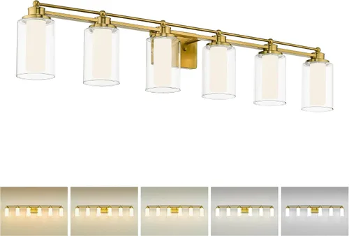 Vista 24 de HWH - Lámpara de tocador cromada con 5 luces sobre espejo, lámpara de pared moderna para baño, 37 pulgadas, acabado cromado, 5HLT63B-5W CH