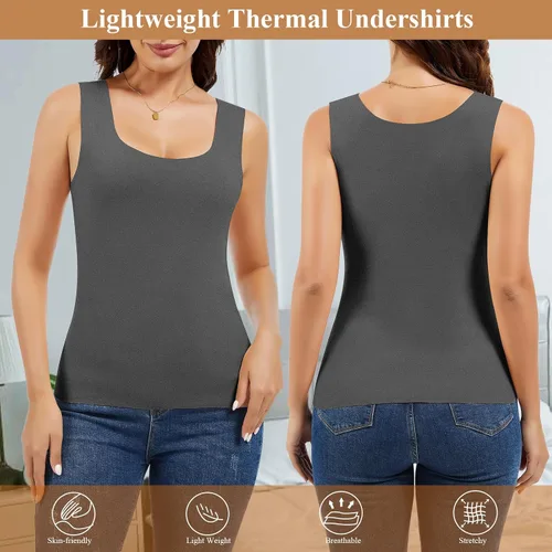 Vista 5 de JOYSHAPER Camiseta térmica sin mangas para mujer, ropa interior de forro polar, camiseta sin mangas, chaleco de capa base cálida