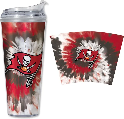 Vista 15 de Rico Industries NFL Football Glitter 24 onzas Vaso de purpurina acrílico con tapa con bisagra, Vaso de doble pared oficialmente licenciado con pajita