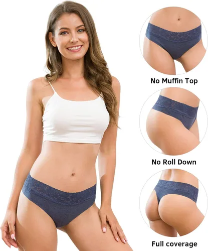 Vista 2 de Tangas de las mujeres Ropa interior de algodón sin costuras Tangas para las mujeres Encaje Trim Bragas
