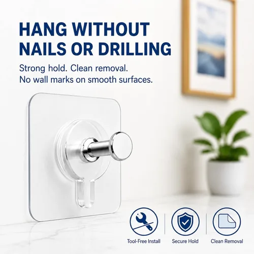 Vista 3 de Perchas para cuadros sin clavos, perchas de pared sin uñas, 20 unidades de ganchos de pared adhesivos para colgar con impermeable y a prueba