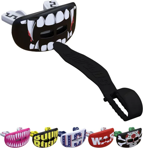 Vista 13 de SAFEJAWZ Protector de labios deportivo, protector bucal de fútbol con correa desmontable, protector de labios transpirable para adultos y jóvenes