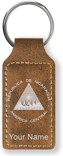 Vista 29 de LaserGram Llavero rectangular, bandera de Nicaragua, grabado personalizado incluido, Bambú