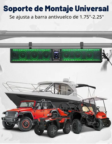 Vista 4 de KEMIMOTO Barra de sonido con 8 altavoces de 32 pulgadas, barra de sonido de metal resistente para ATV UTV, luz RGB impermeable Bluetooth, barra