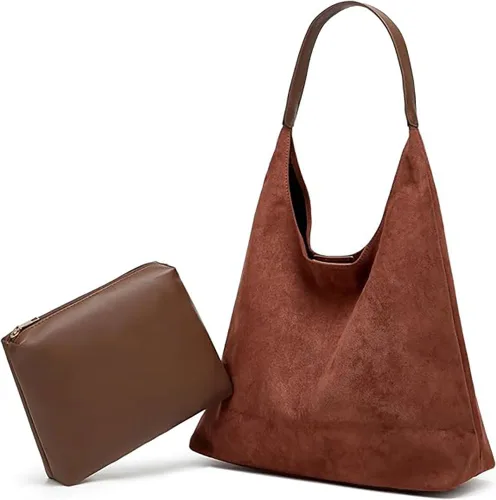 Vista 10 de Bolsos de ante modernos para mujer Bolsos de trabajo Bolsos de ante retro Bolso de mano holgado para viajes Bolso de oficina Bolso universitario 2025