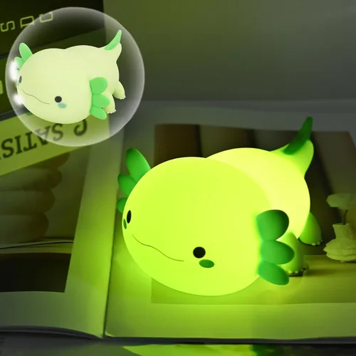Vista 9 de HAPPYBAG Luz Nocturna de Axolotl, Lámpara de Axolotl Bonita Regalos para Niños, Luz Nocturna de Guardería de Animal de Silicona Regulable, Lámpara