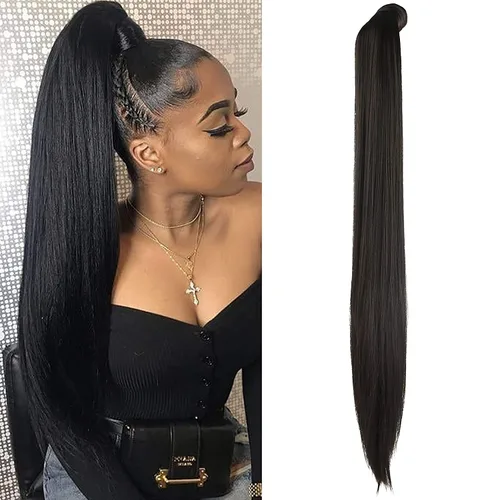 Vista 38 de SEIKEA Extensión de cola de caballo con clip alrededor del cabello lacio para mujer (12 pulgadas, negro)