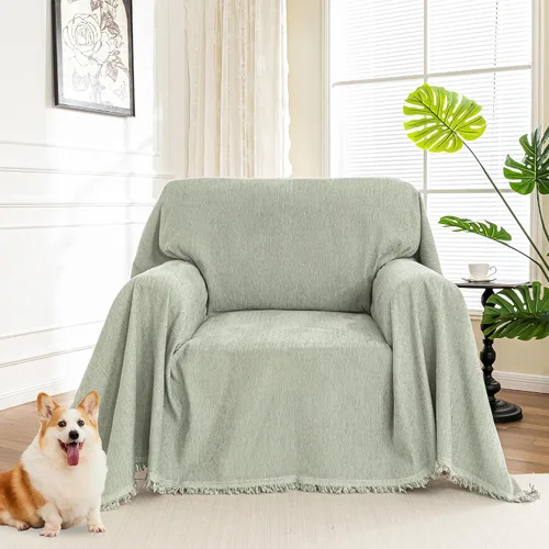 Vista 15 de MYSKY HOME - Funda extragrande para sillón de 1 cojín, lavable, protector de sofá con borlas, para mascotas y niños, 71 x 91 pulgadas, color beige