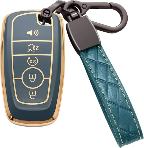 Vista 8 de Funda para llavero Ford de TPU suave con llavero de cuero, funda protectora completa compatible con Ford Explorer Mustang Fusion Escape F150 F250