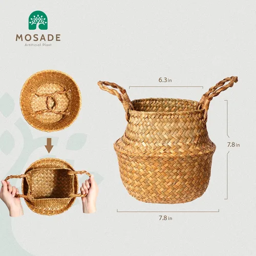 Vista 6 de MOSADE Árbol de olivo artificial de 7 pies de planta de seda de olivo artificial y canasta de hierba marina hecha a mano, árbol de seda topiario