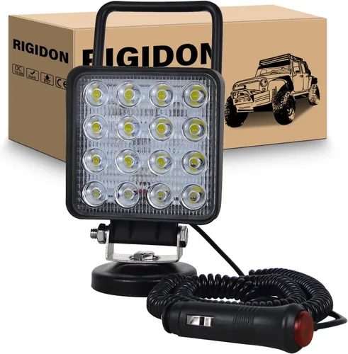 Vista 8 de RIGIDON Luz de trabajo LED de 4 pulgadas y 42 W con base magnética, luz redonda impermeable de 12 V 24 V, luces antiniebla LED para automóvil, SUV