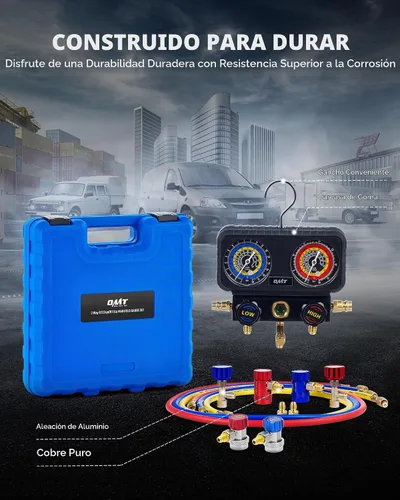 Vista 7 de OMT 3-Way AC Manifold Gauge Set para R1234yf R134a R404a con mangueras de 5