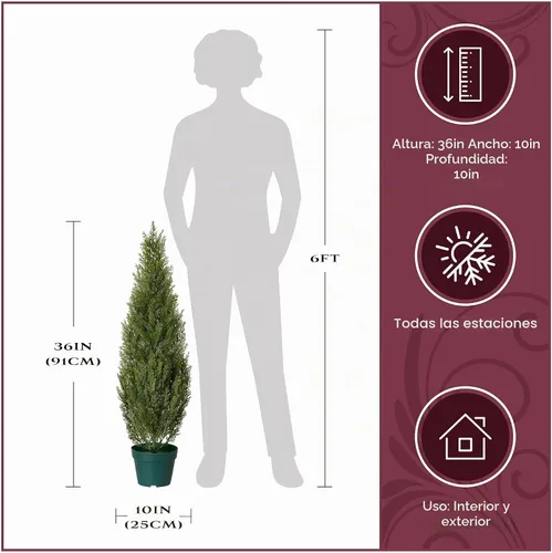 Vista 8 de Pino Thuja de plástico National Tree con maceta de plástico redonda, verde oscuro
