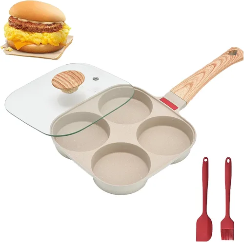 Vista 8 de Sartén antiadherente de aluminio de 4 tazas con tapa, adecuada para estufa de gas y utensilios de cocina de inducción Sartén para huevos fritos