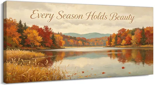Vista 30 de TIMUBA Lienzo decorativo de pared de otoño de lago, citas de otoño Decoración de pared de otoño-01