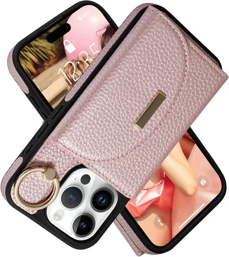 Vista 33 de Funda tipo cartera de Keallce para iPhone 14 Pro de 6.1 pulg., funda con tapa y ranuras para tarjetas, soporte con anillo, funda protectora de piel