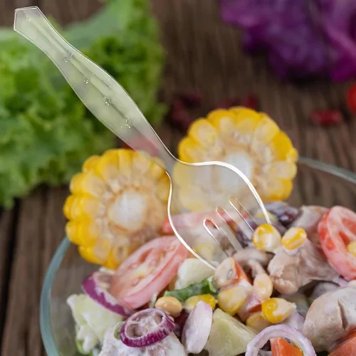 Vista 6 de PARTY BARGAINS Tenedores desechables de plástico transparente de 8.75 pulgadas, tenedores de plástico transparente resistentes para fiestas