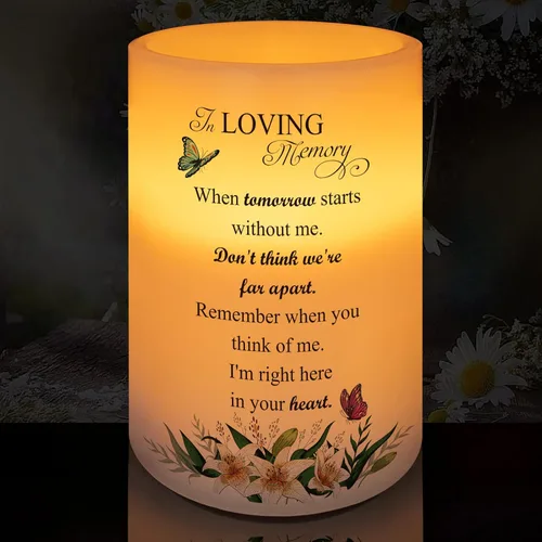 Vista 8 de Vela conmemorativa sin llama, luz LED de cera real con temporizador, regalo de condolencias por pérdida de padre, 6 x 4 pulgadas