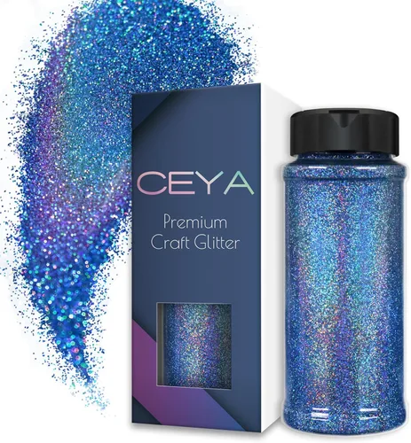 Vista 9 de Ceya - Polvo de purpurina holográfica ultra fina, 1.1 LB/17.63 OZ, color negro láser, 1/128' 0.008' 0.2mm, en masa para manualidades, resina, vasos