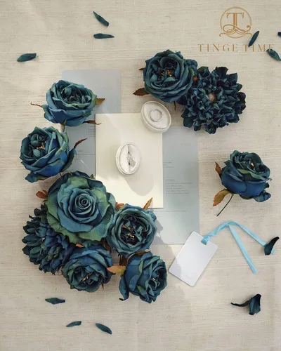 Vista 2 de TINGE TIME Juego de 16 flores artificiales, rosas artificiales de seda con tallo para ramos de boda, centros de mesa, baby shower, fiesta