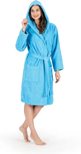 Vista 4 de NINE WEST Bata de baño de lujo con capucha para mujer, 100% algodón turco
