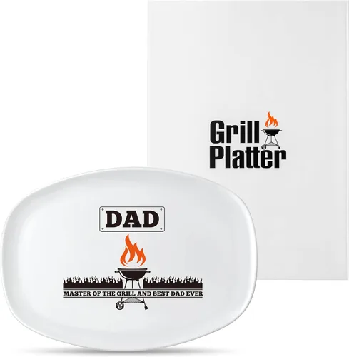 Vista 12 de R HORSE Plato de Parrilla para Papá Regalo Papá BBQ Bandeja de Servir Plato Platos Blancos Ovalados Platos de Servir Abuelo Papá Navidad Año Nuevo