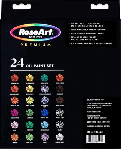 Vista 2 de RoseArt Pintura al óleo de alta calidad, juego de 24 colores, pinturas al óleo pigmentadas de máxima resistencia para artistas casuales a