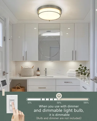 Vista 7 de 4822-BN - Lámpara de techo cerca de techo, de níquel con 2 luces para lavandería, cocina, dormitorio, baño, 4822-BN Clase esmerilada y níquel