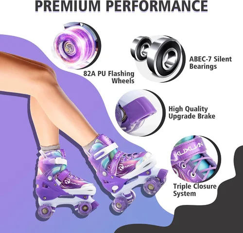 Vista 3 de Roller Skates for Kids Girls, 4 Size Adjustable Women Roller Skates with Light Up Wheels for Children Sports & Indoor Outdoor