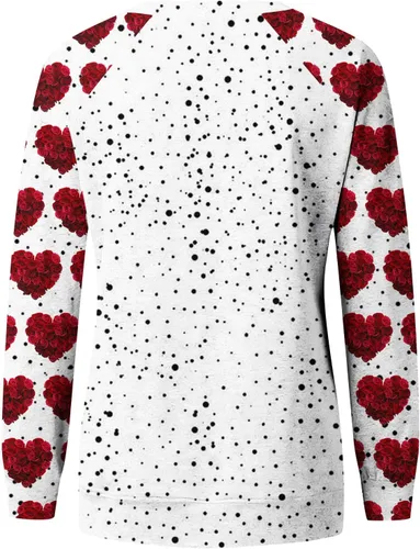 Vista 3 de Camisetas para el día de San Valentín para mujer, con estampado de corazón, manga larga, cuello redondo, sudadera casual