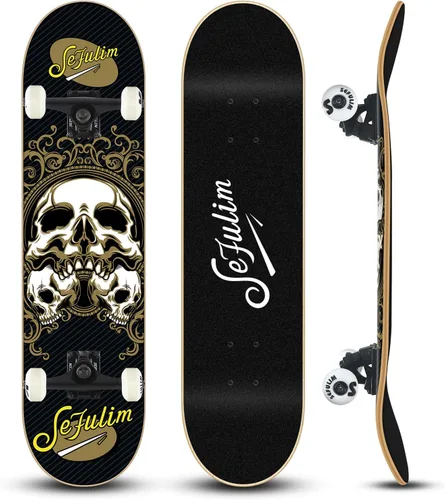Vista 16 de 31 x 8 Inch Complete Skateboard 7 Layer Canadian Maple Double Kick Deck Concave Cruiser Trick Skateboard for Boys Girls Teens Adults Beginner