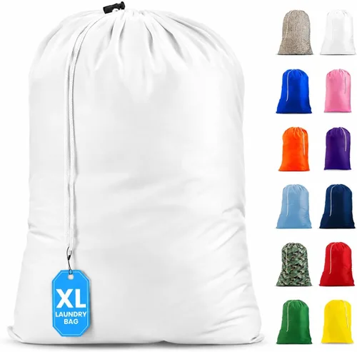 Vista 33 de Resistente bolsa comercial en tamaño jumbo para lavandería 22"x32" XL Nylon Laundry Bag, Locking Drawstring, Machine Washable, Heavy Duty, Travel