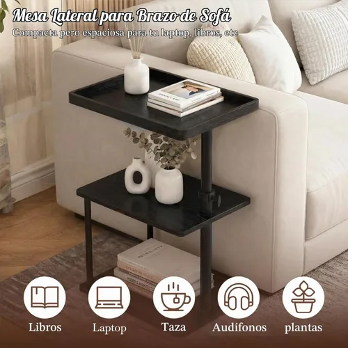 Vista 4 de Faesun Mesa auxiliar de mesa C de altura ajustable, bandeja giratoria de 360° para espacios pequeños, mesita de noche pequeña para sala de estar