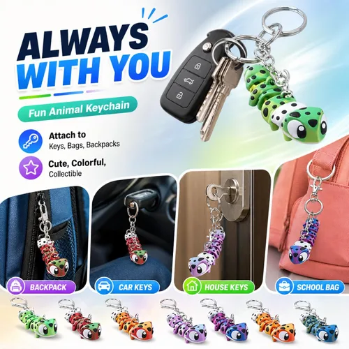 Vista 3 de Novabright 24 piezas 3D impreso leopardo Gecko llavero mini animal articulado flexible Fidget lindo regalo divertido para recuerdos de fiesta
