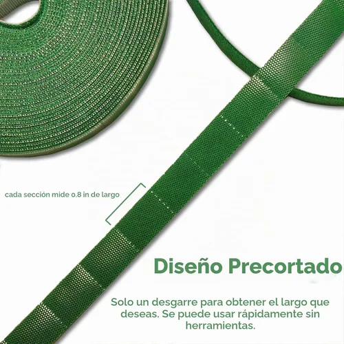 Vista 2 de Corbata de jardín con correa verde que soporta plantas suaves con las plantas, diseño precortado, rasgable, reutilizable, resistente, multiusos