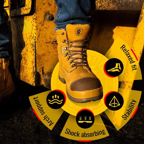 Vista 4 de ROCKROOSTER Botas de trabajo para hombre, 7 pulgadas, punta de acero, cremallera lateral, zapatos de cuero aceitado de seguridad antideslizantes