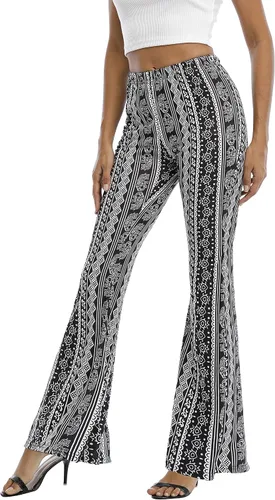 Vista 3 de WSPLYSPJY Pantalones Palazzo acampanados con estampado elástico para mujer