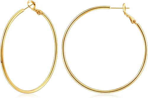 Vista 34 de Gacimy Aretes de aro de oro para mujer, aros finos chapados en oro de 14 Negro