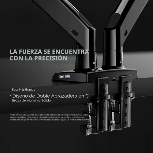 Vista 6 de HUANUO NITROGLIDE™ Soporte de monitor dual para 13 ″ – 40 ″, soporte de monitor doble premium con USB, soporte de monitor ajustable en altura para 2