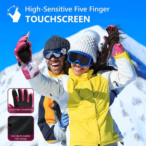 Vista 5 de Guantes de esquí, guantes de nieve impermeables y transpirables más cálidos para clima frío, se adaptan tanto a hombres como a mujeres, para padres